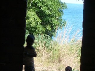 Lake through doorway