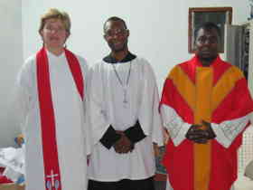 Revd Dilly Baker with catechist Julio and Padre Miguel